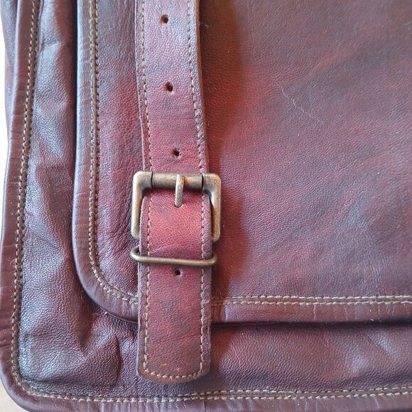 Leather Bag Laptop Genuine Leather Messenger Briefcase Satchel Cognac Brown - Picture 3 of 11